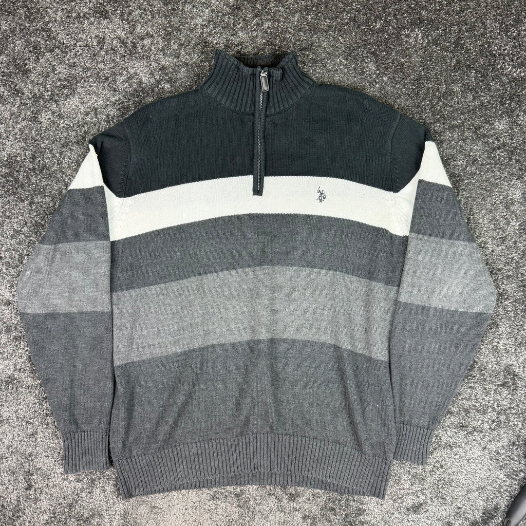 U.S. Polo Assn. Charcoal Striped Quarter-Zip Sweater, Size L