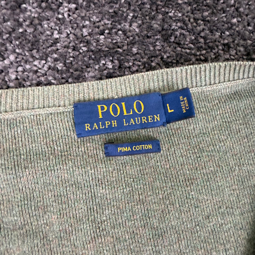 Polo Ralph Lauren Light Green Pima Cotton V-Neck Sweater, Size L
