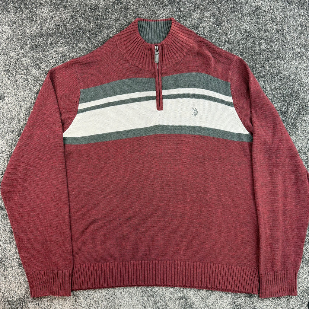 U.S. Polo Assn. Burgundy Striped Quarter-Zip Sweater, XL