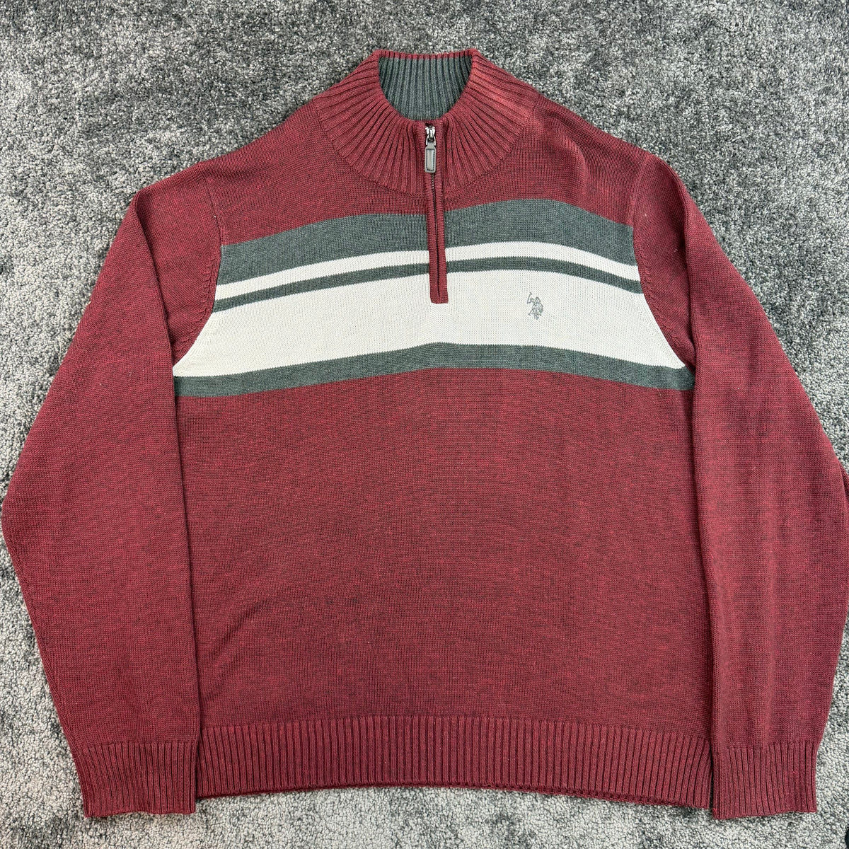 U.S. Polo Assn. Burgundy Striped Quarter-Zip Sweater, XL