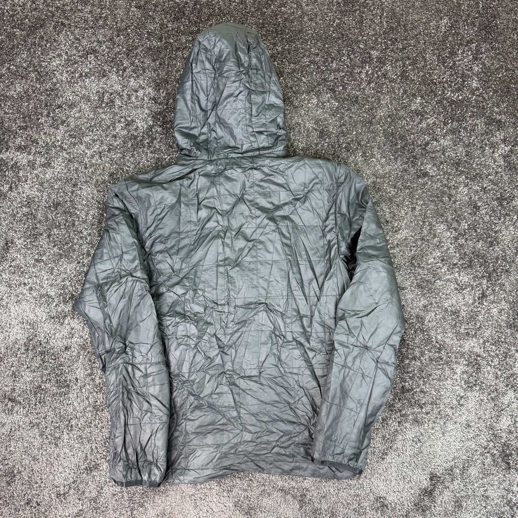 Angled front detail of pre-owned grey Nike hooded jacket
