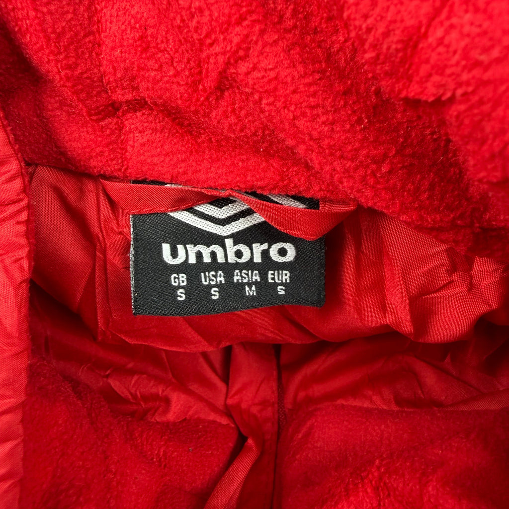 Front of the red Umbro hooded jacket