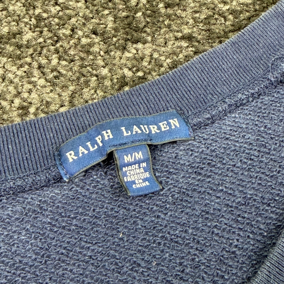 Front of the blue Ralph Lauren crewneck sweatshirt