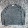 Back of dark grey marl Columbia crewneck sweater, size L