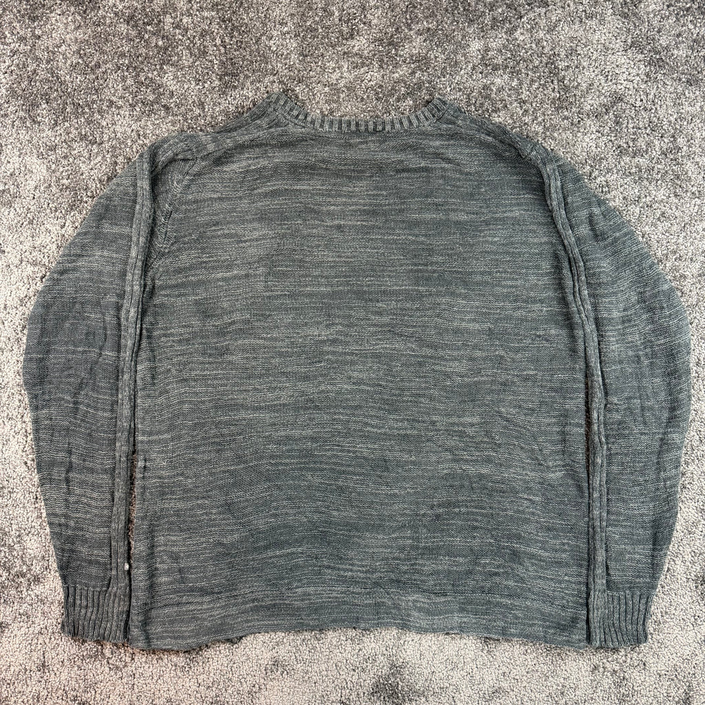 Front of dark grey marl Columbia crewneck sweater, size L