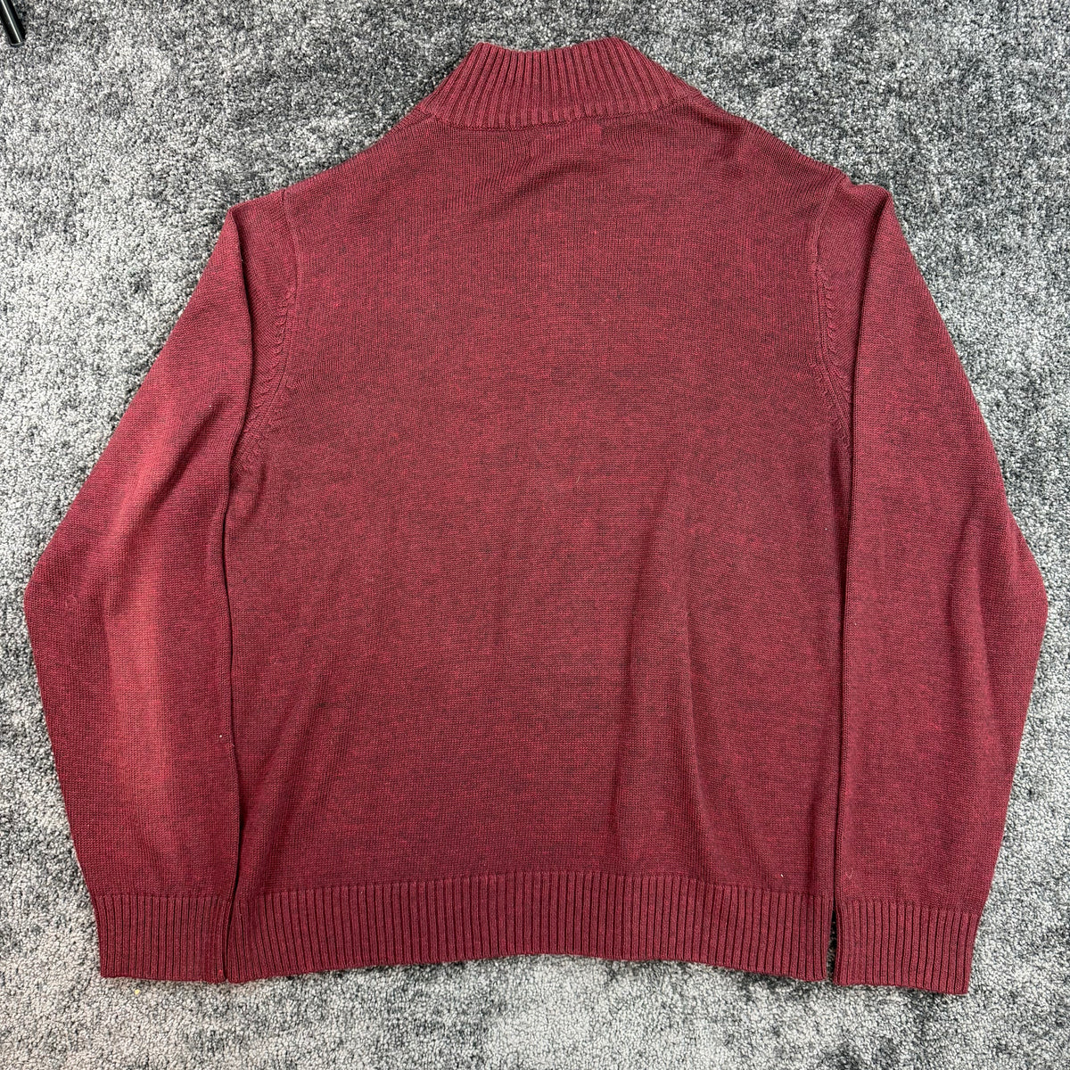 Front of burgundy striped U.S. Polo Assn. quarter-zip sweater, size XL