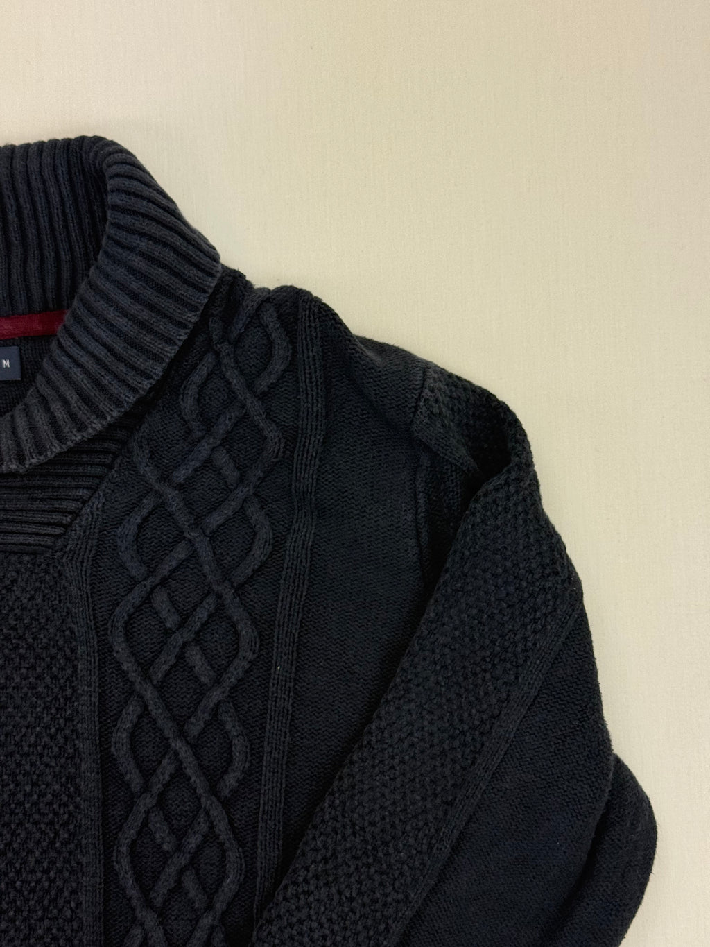 Nautica Navy Cable-Knit Shawl-Collar Sweater – M