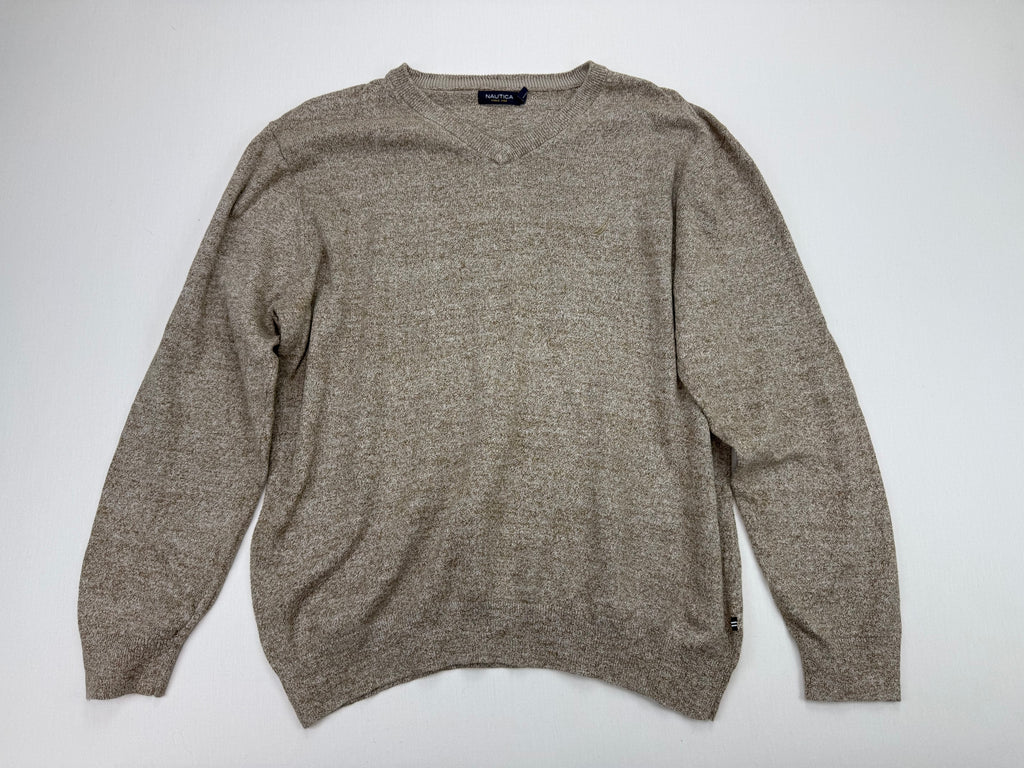 Nautica beige marl V-neck sweater front