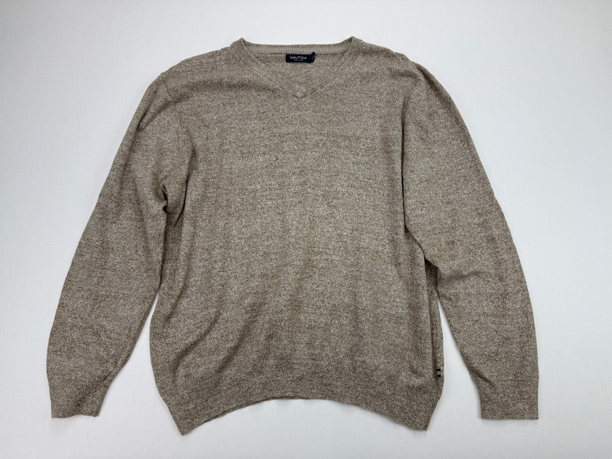 Nautica beige marl V-neck sweater front