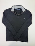 Nautica Black Ribbed Cotton Quarter-Zip Sweater – M