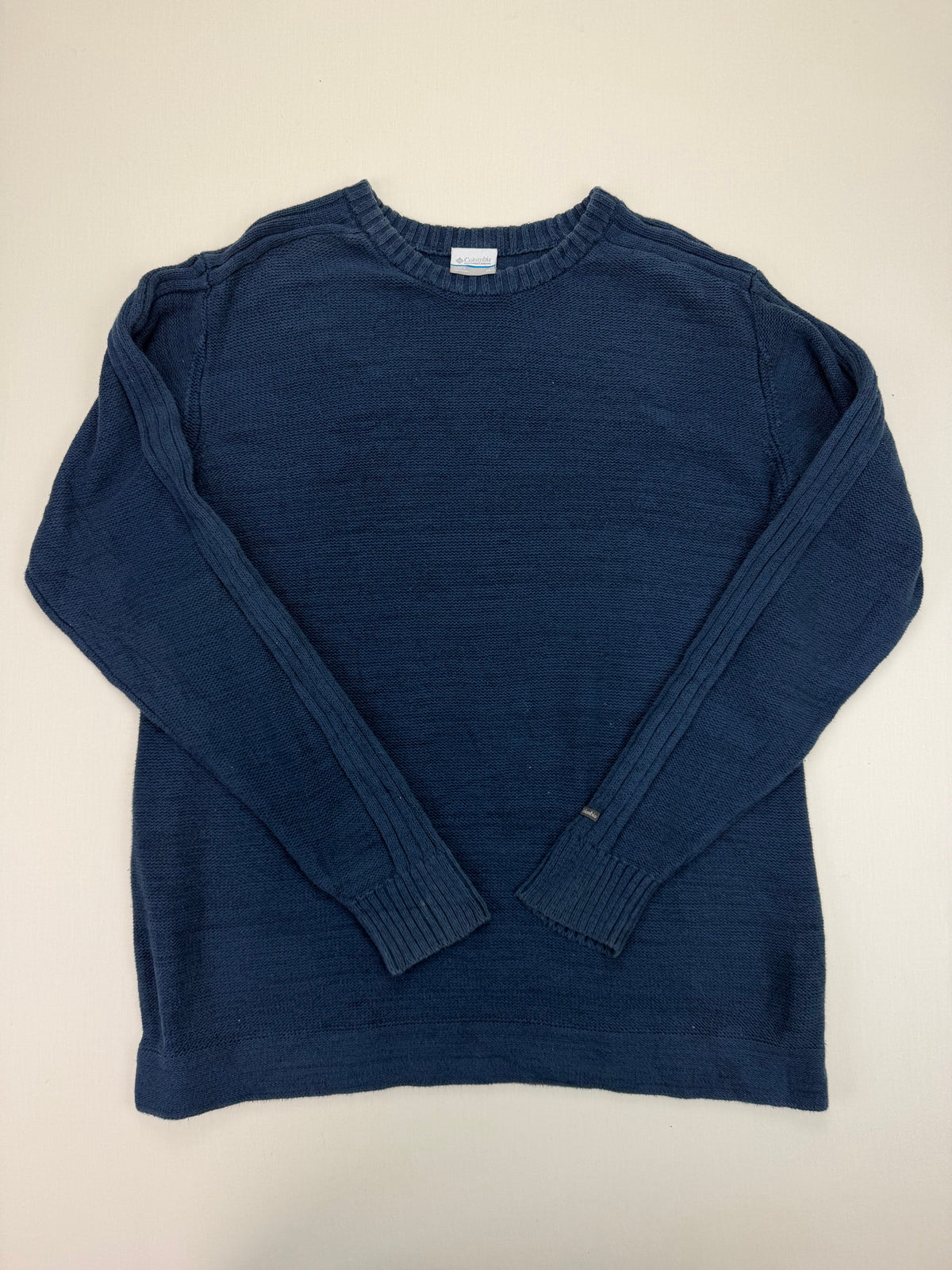 Columbia navy knit sweater front view