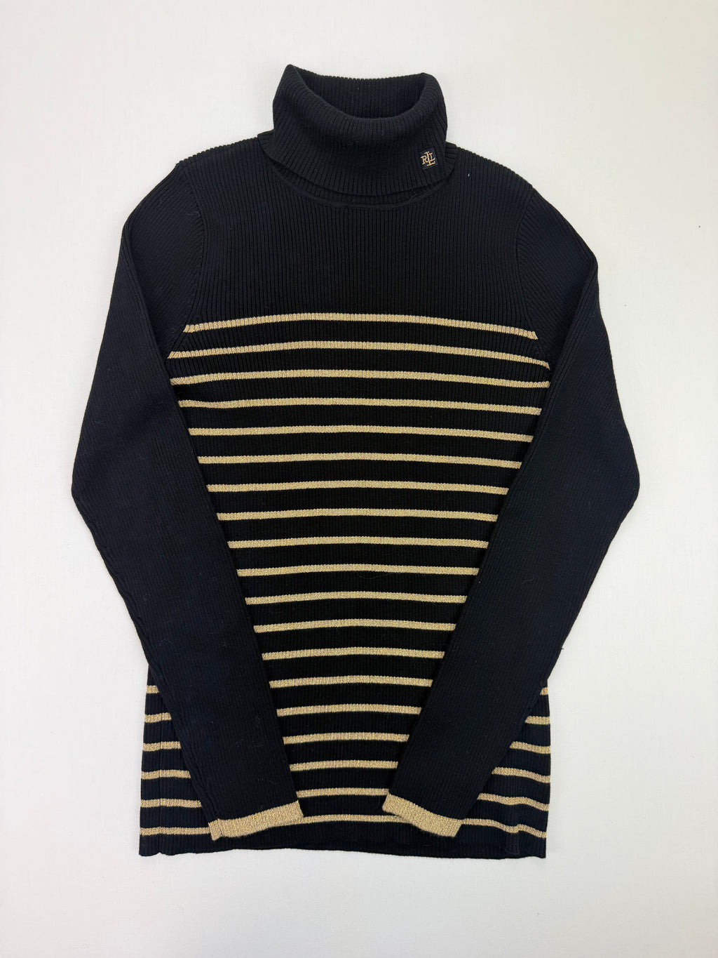 Lauren Ralph Lauren black and gold striped turtleneck front