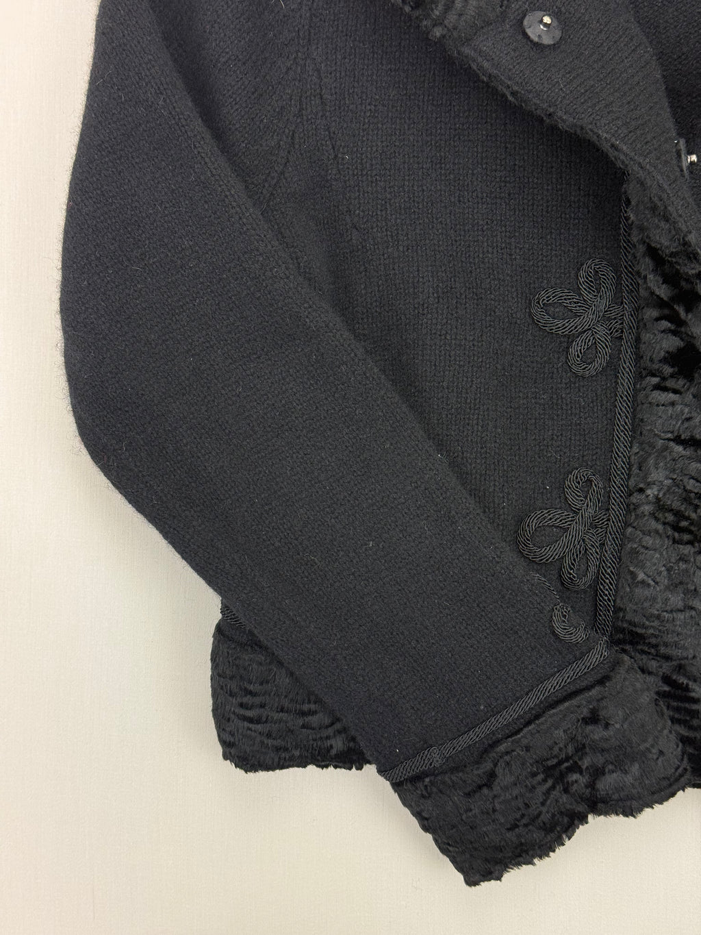 Lauren Ralph Lauren Black Lambswool Faux-Fur Trim Cardigan – L