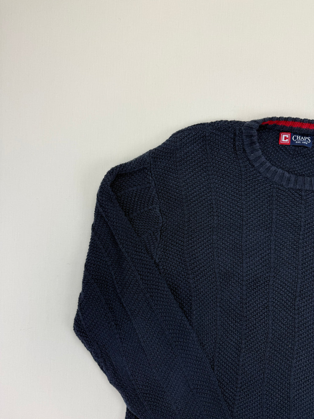Chaps Navy Textured Crewneck Sweater – L
