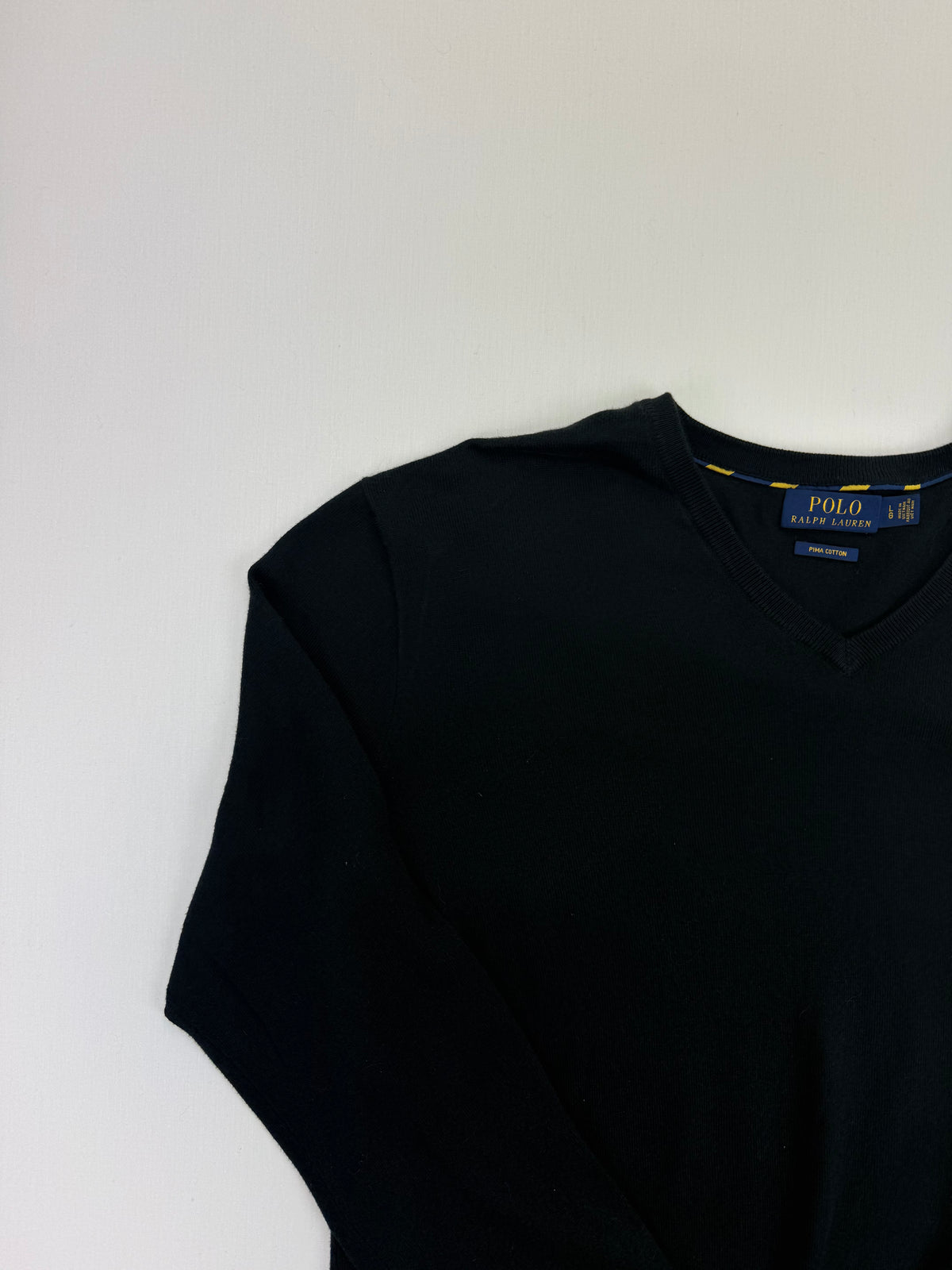 Polo Ralph Lauren Black Pima Cotton V-Neck Sweater – L