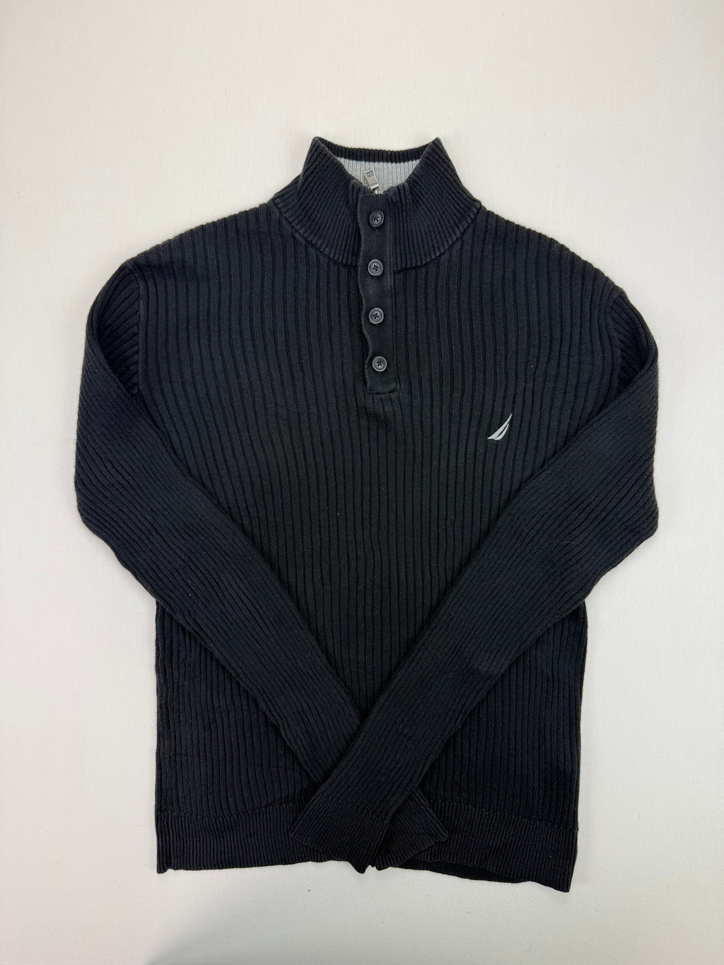 Nautica Black Ribbed Cotton Quarter-Zip Sweater – M