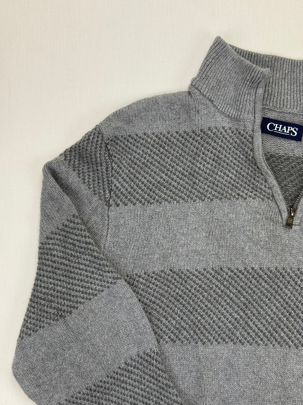 Chaps Grey Patterned Quarter-Zip Sweater – M
