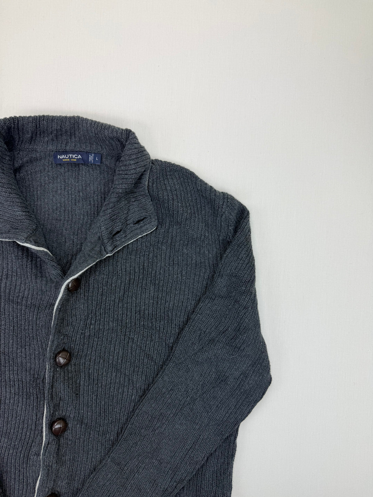 Nautica Charcoal Grey Cotton Button-Up Cardigan – L
