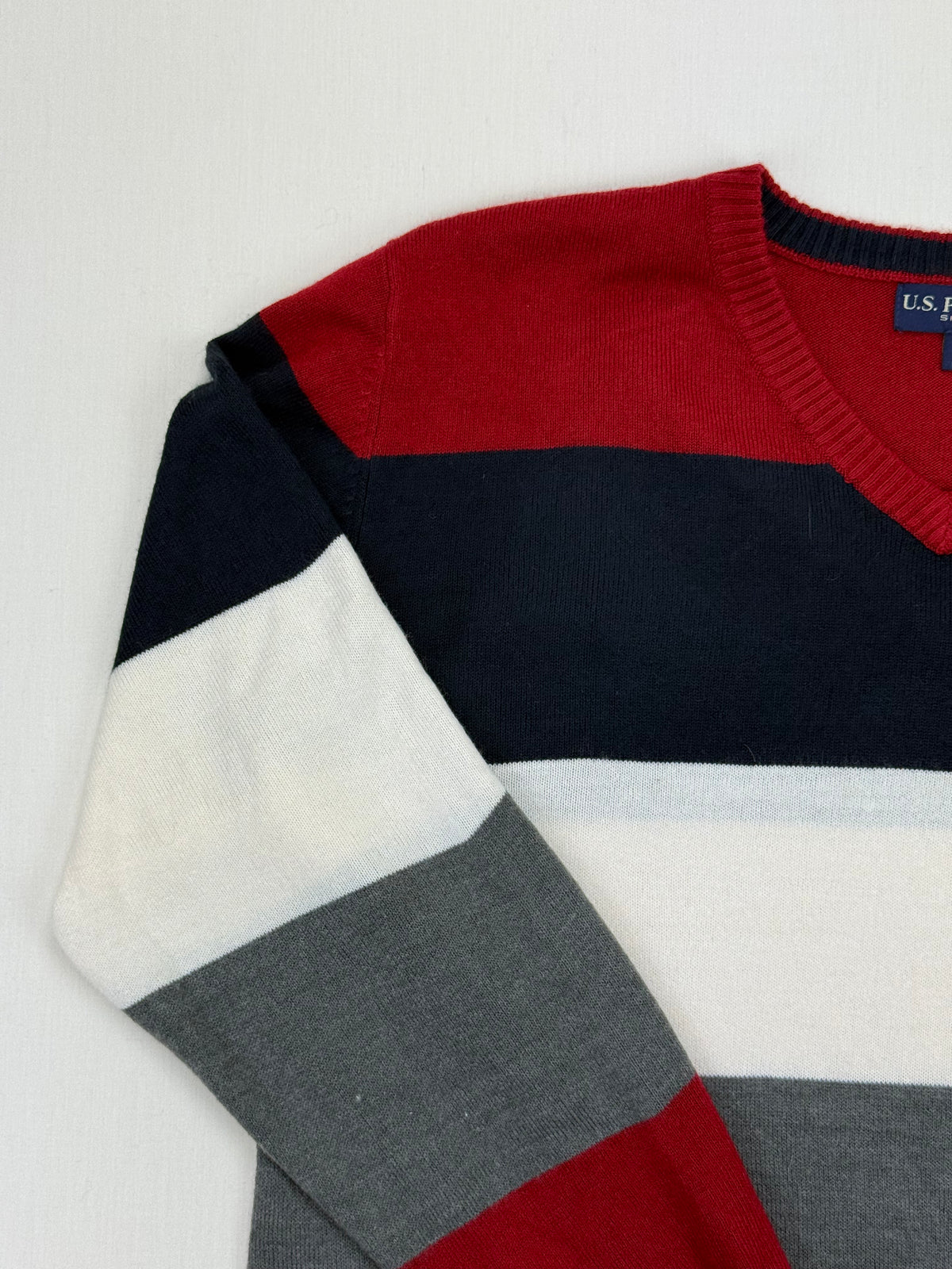 U.S. Polo Assn. Red & Navy Striped V-Neck Sweater – L