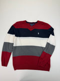 U.S. Polo Assn. Red & Navy Striped V-Neck Sweater – L