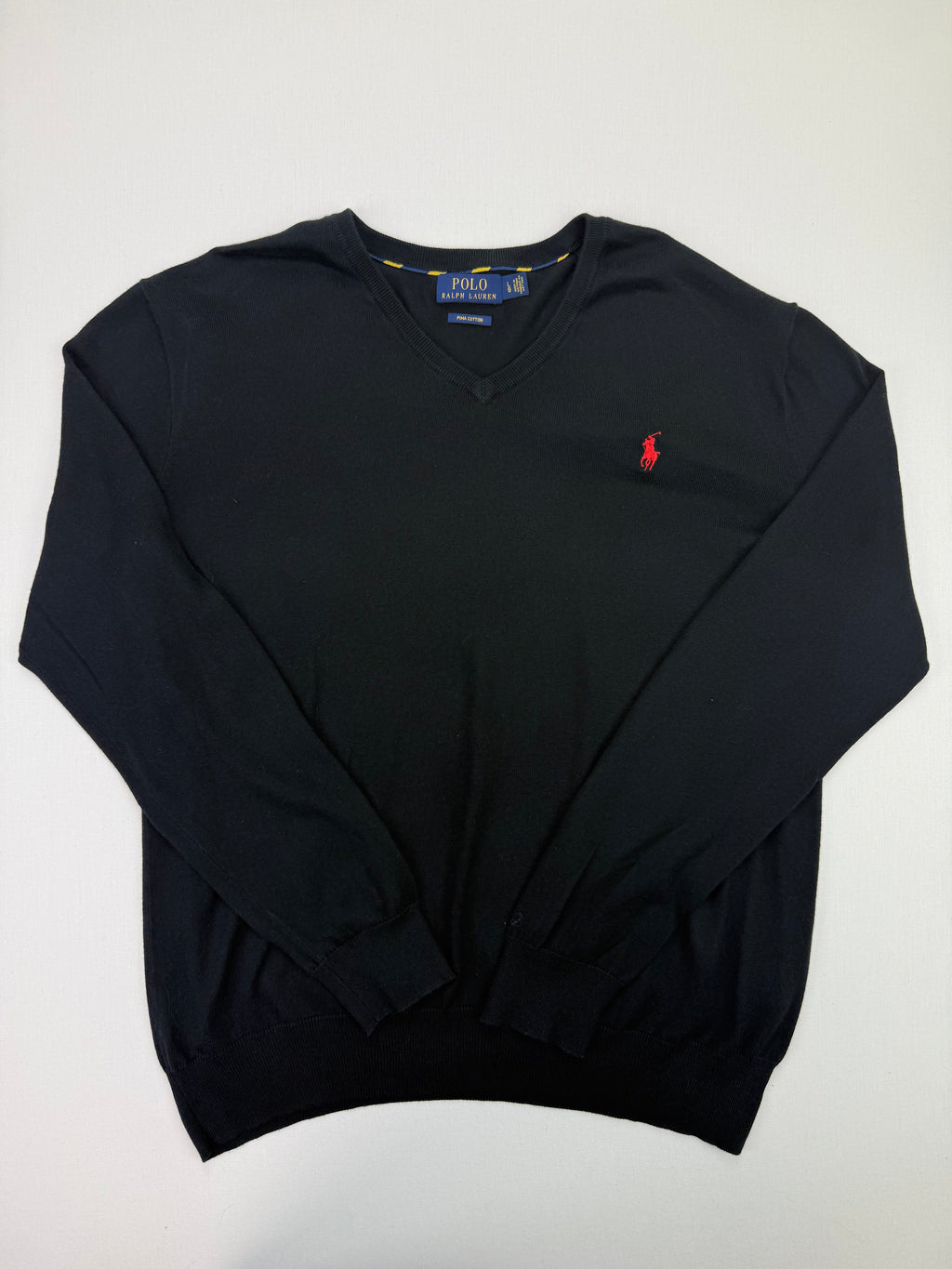 Polo Ralph Lauren Black Pima Cotton V-Neck Sweater – L