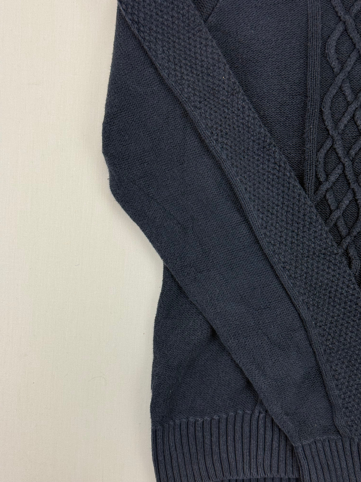 Nautica Navy Cable-Knit Shawl-Collar Sweater – M