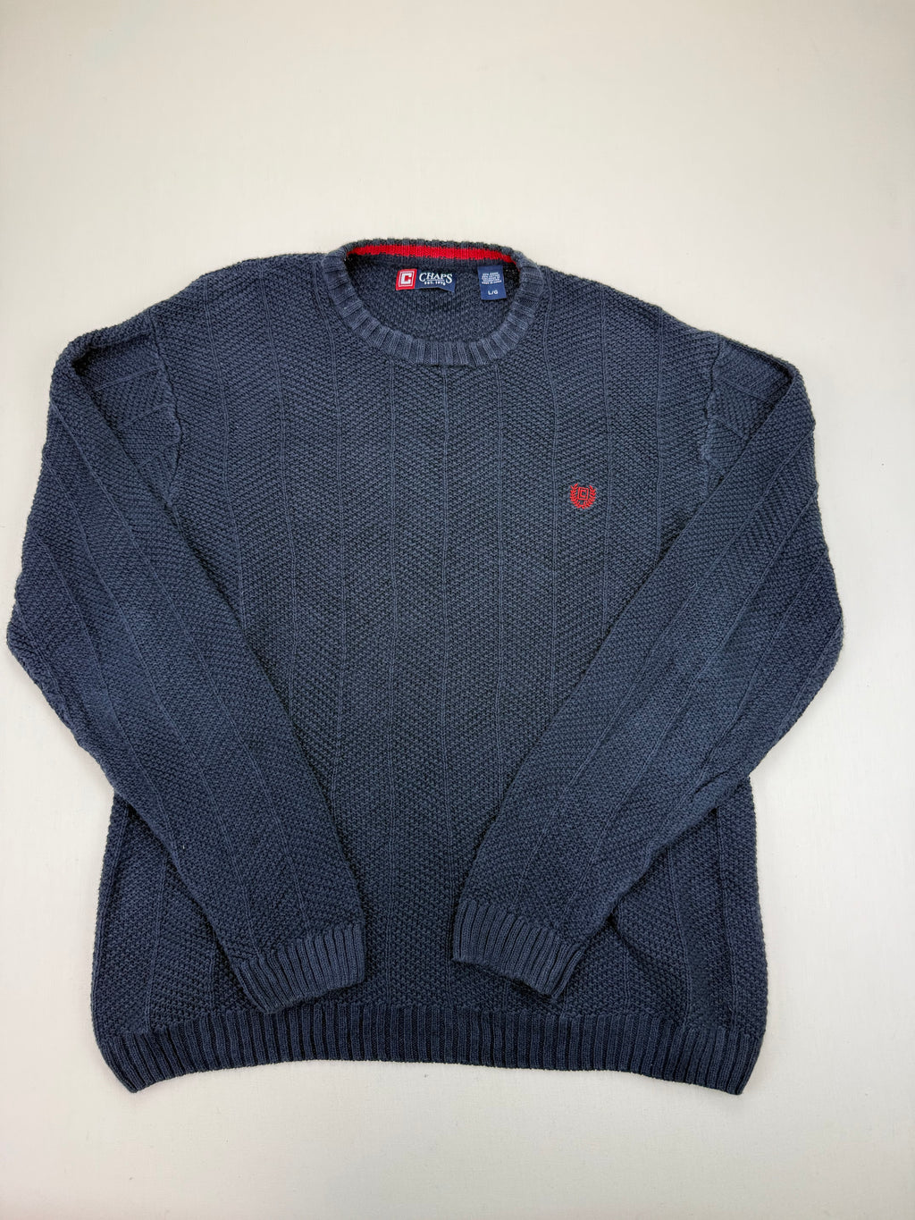 Chaps Navy Textured Crewneck Sweater – L