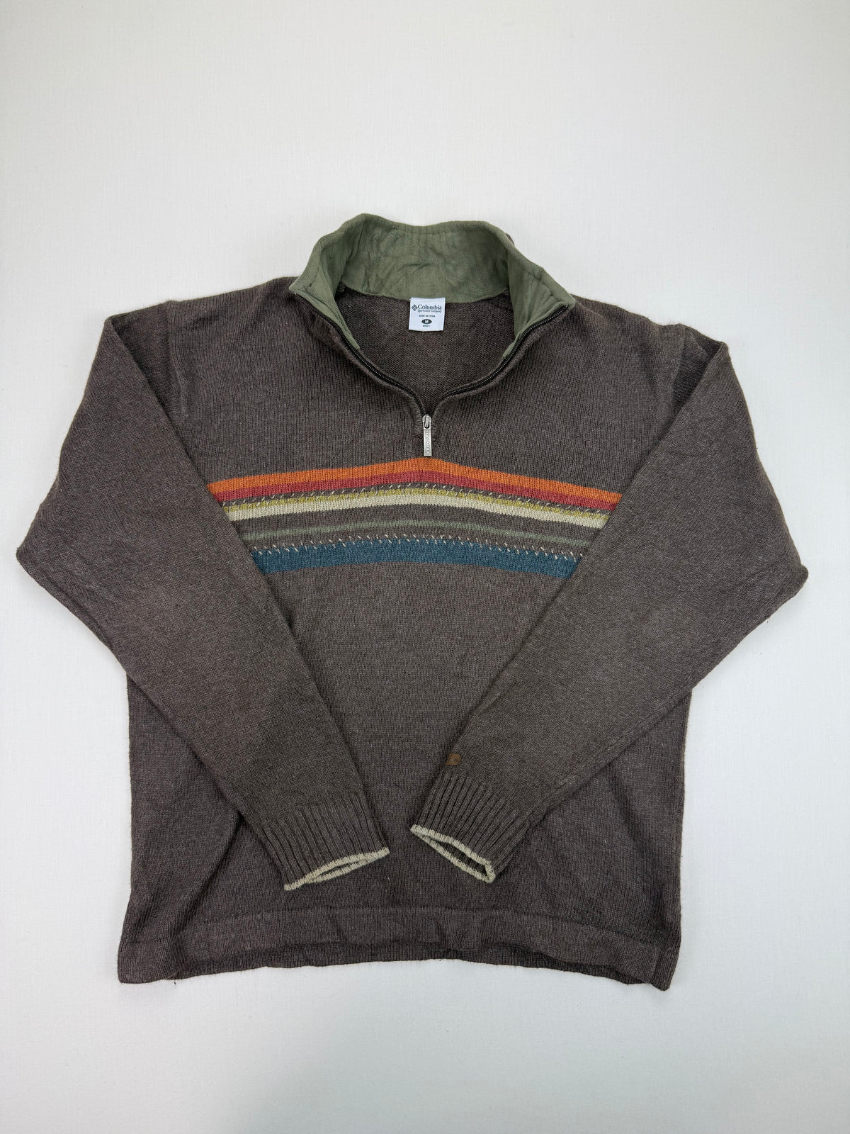 Columbia quarter-zip sweater front with open collar