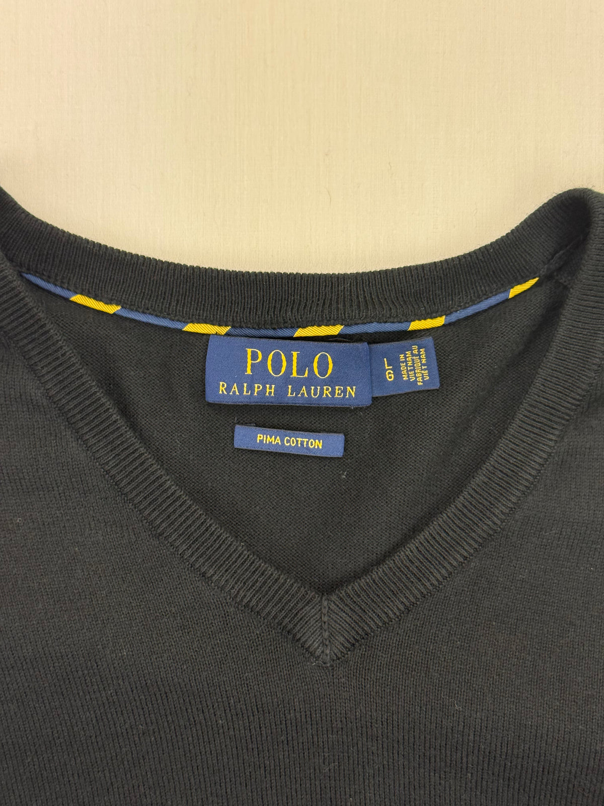 Polo Ralph Lauren Black Pima Cotton V-Neck Sweater – L