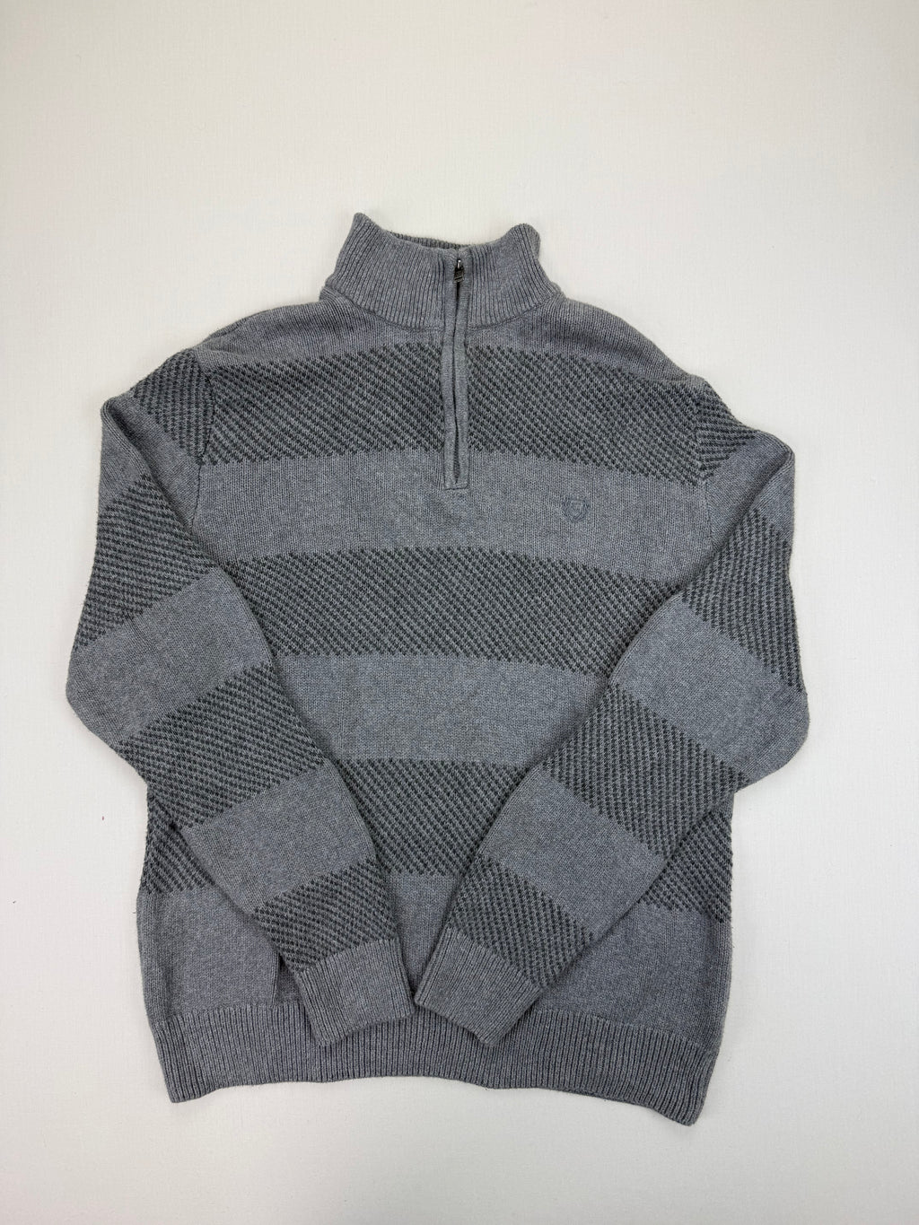 Chaps Grey Patterned Quarter-Zip Sweater – M