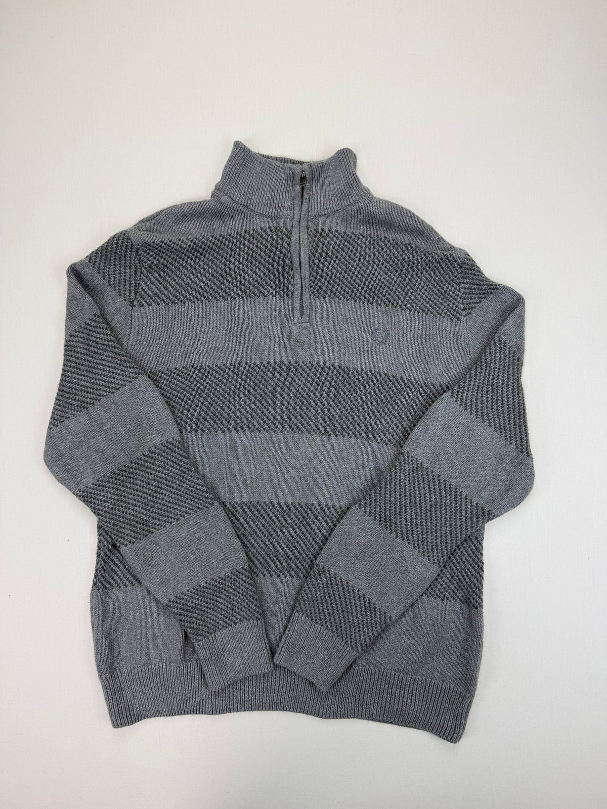 Chaps Grey Patterned Quarter-Zip Sweater – M