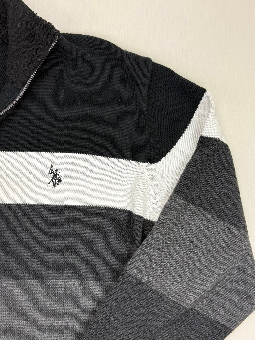 U.S. Polo Assn. Black & Grey Striped Quarter-Zip Sweater – L