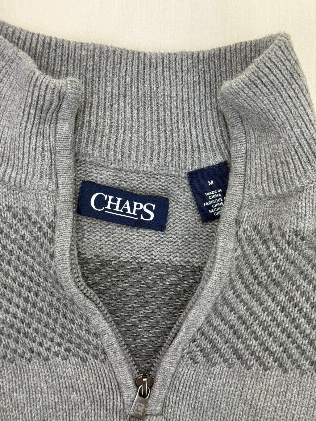 Chaps Grey Patterned Quarter-Zip Sweater – M