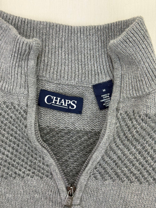 Chaps Grey Patterned Quarter-Zip Sweater – M
