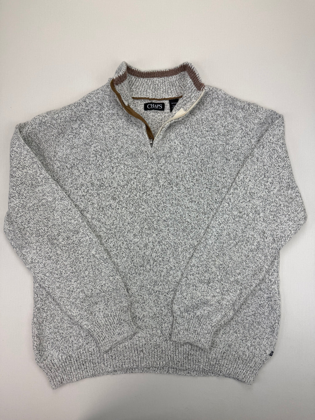 Chaps Grey Marl Quarter-Zip Knit Sweater – XL