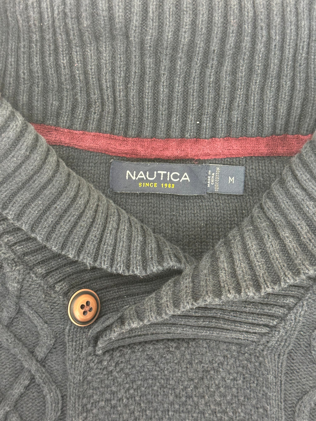 Nautica Navy Cable-Knit Shawl-Collar Sweater – M