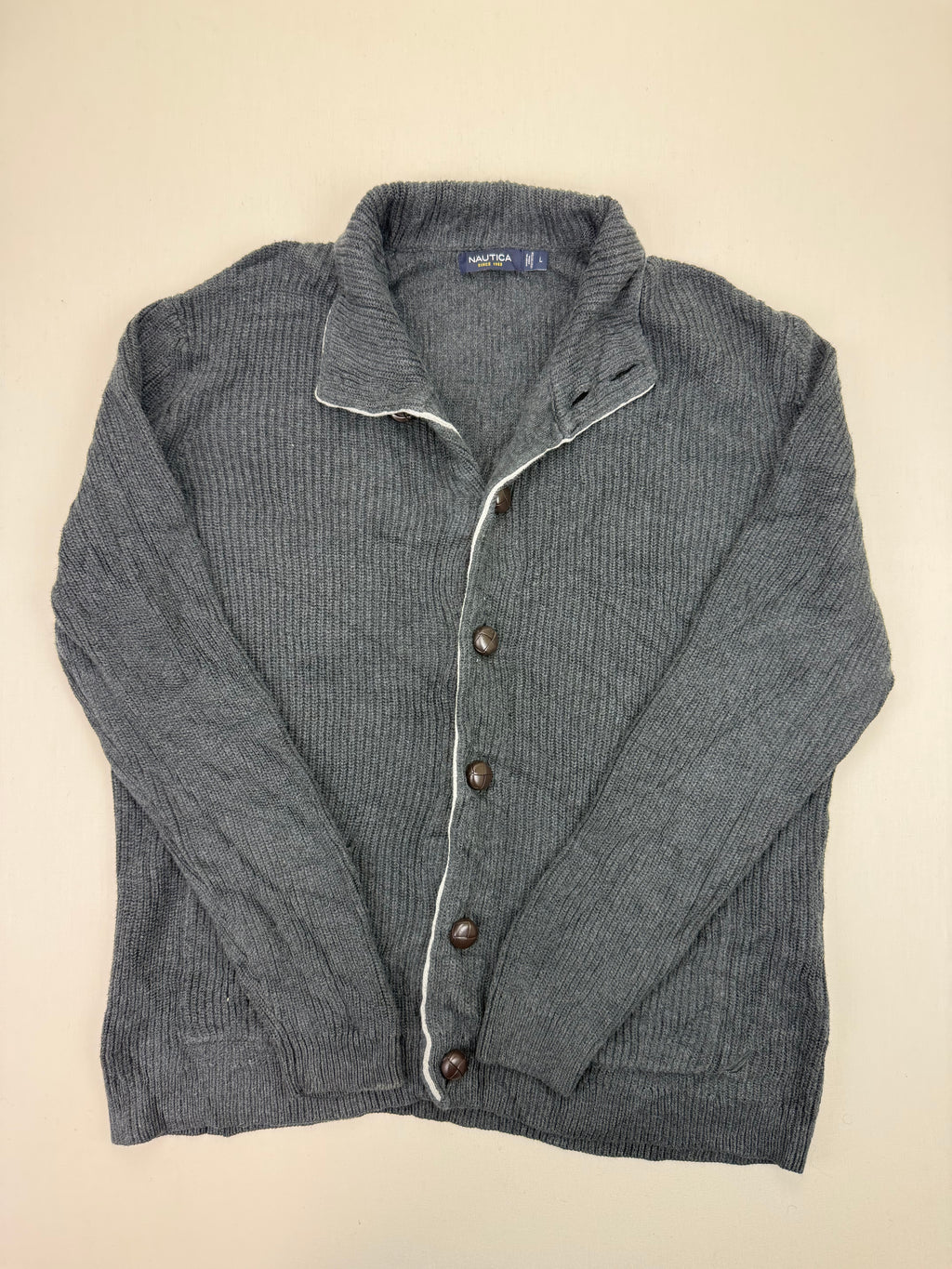 Nautica Charcoal Grey Cotton Button-Up Cardigan – L