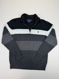 U.S. Polo Assn. Black & Grey Striped Quarter-Zip Sweater – L
