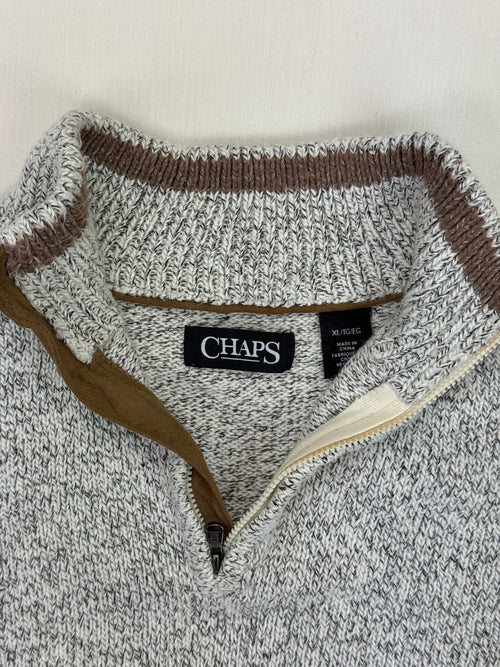 Chaps Grey Marl Quarter-Zip Knit Sweater – XL
