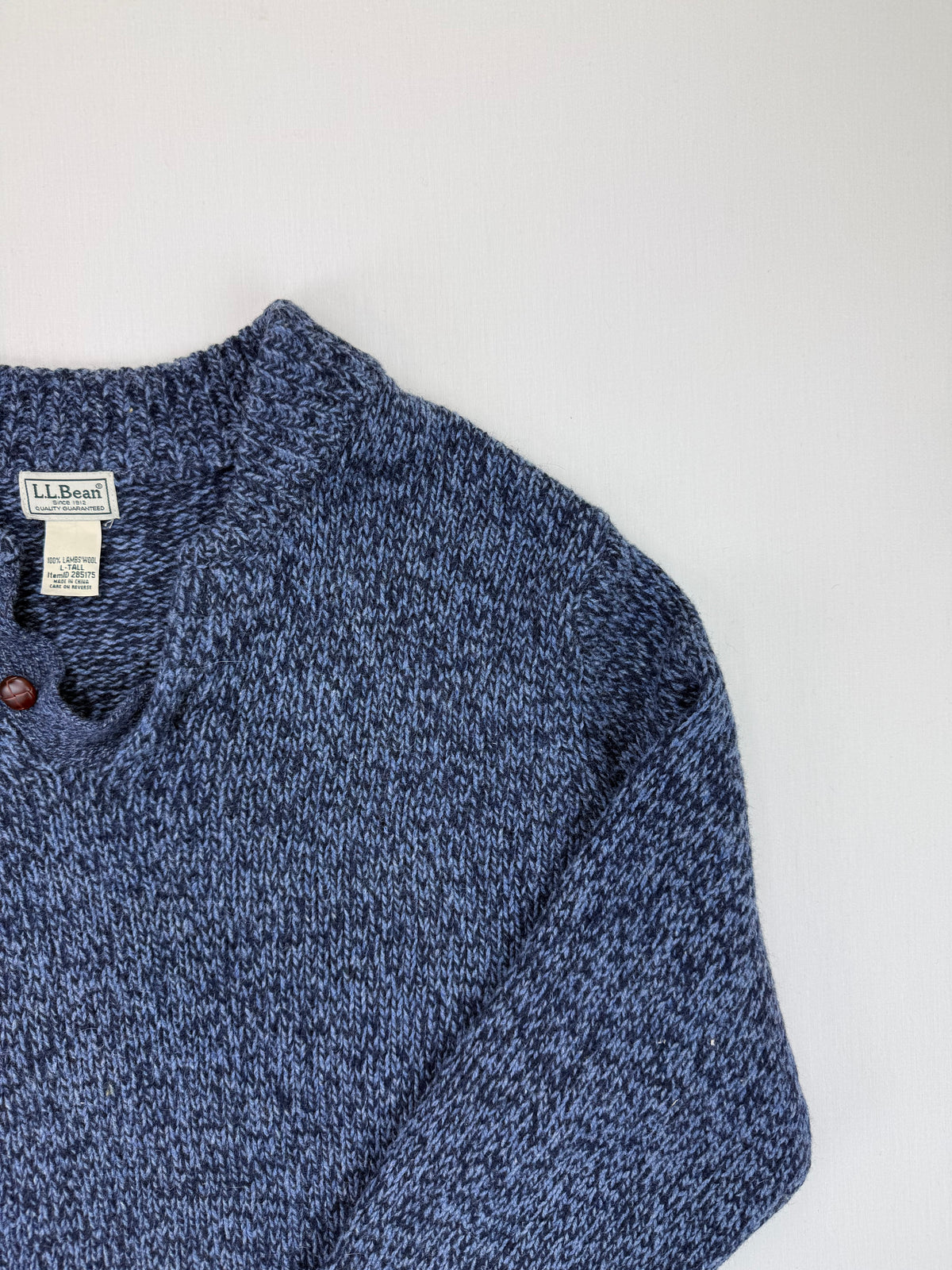 L.L.Bean Blue Marl Lambswool Henley Sweater – L Tall