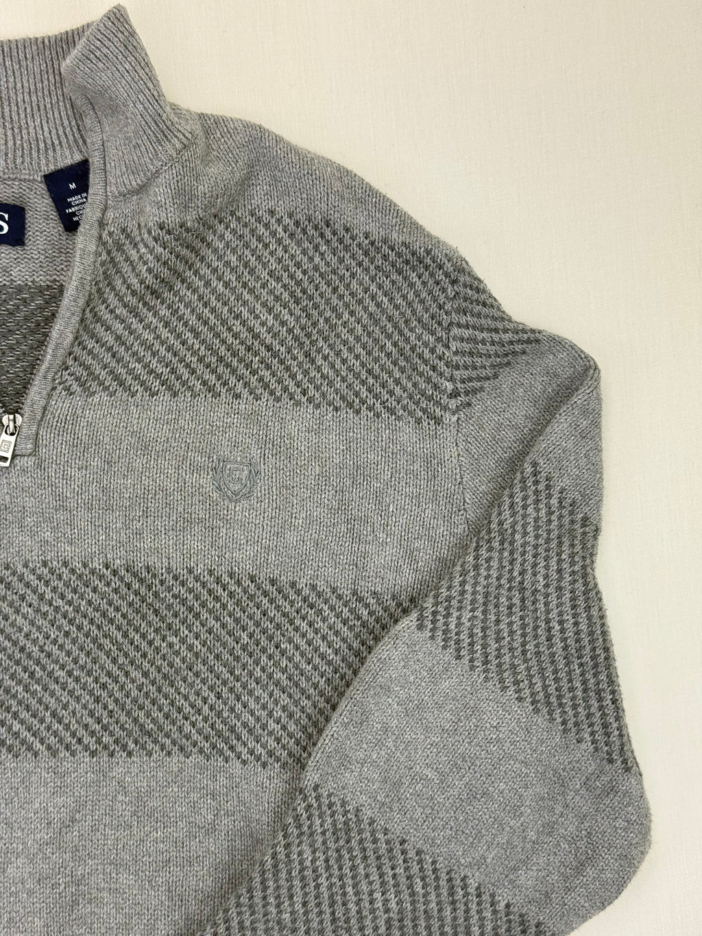 Chaps Grey Patterned Quarter-Zip Sweater – M