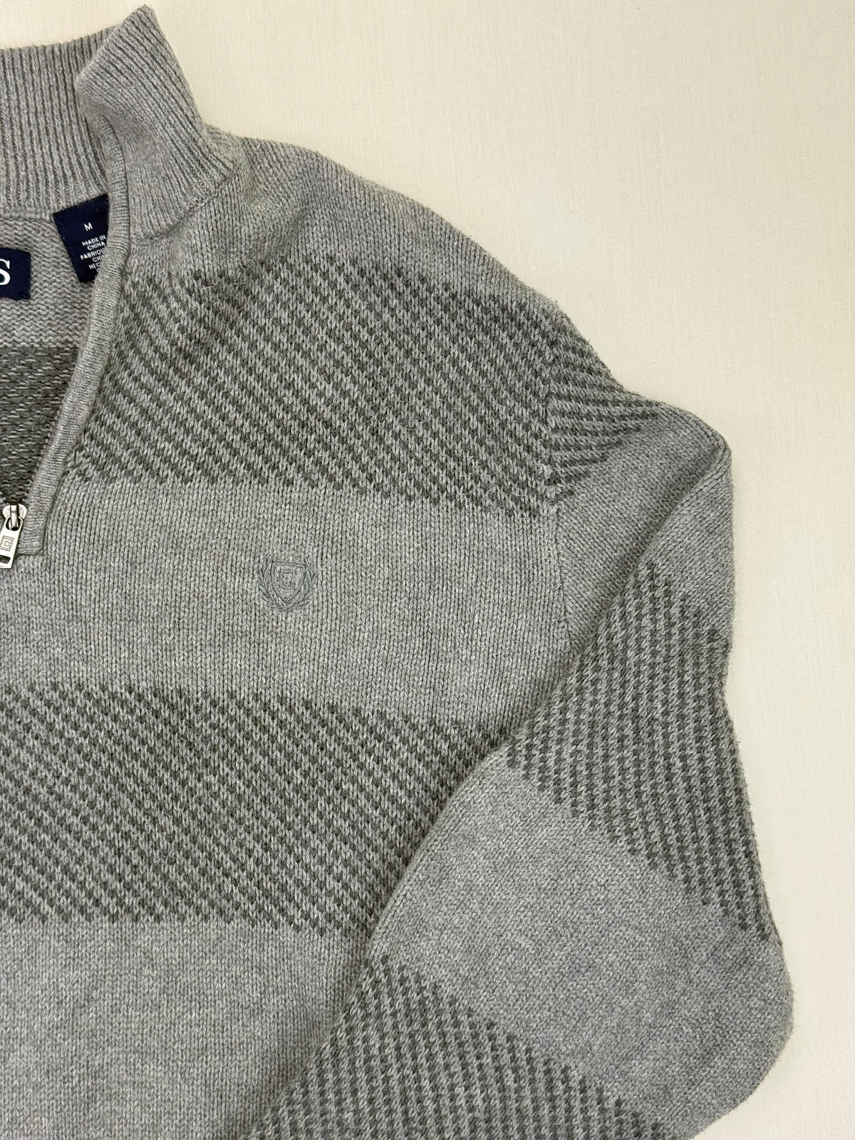 Chaps Grey Patterned Quarter-Zip Sweater – M