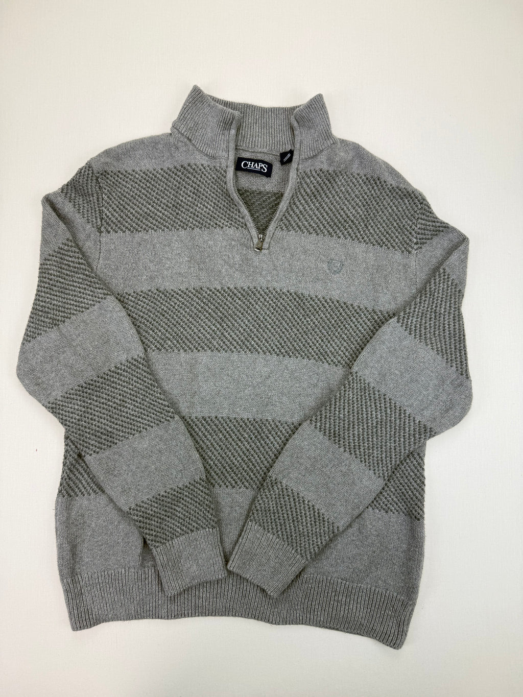 Chaps Grey Patterned Quarter-Zip Sweater – M