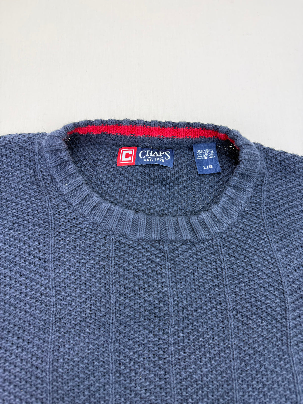 Chaps Navy Textured Crewneck Sweater – L