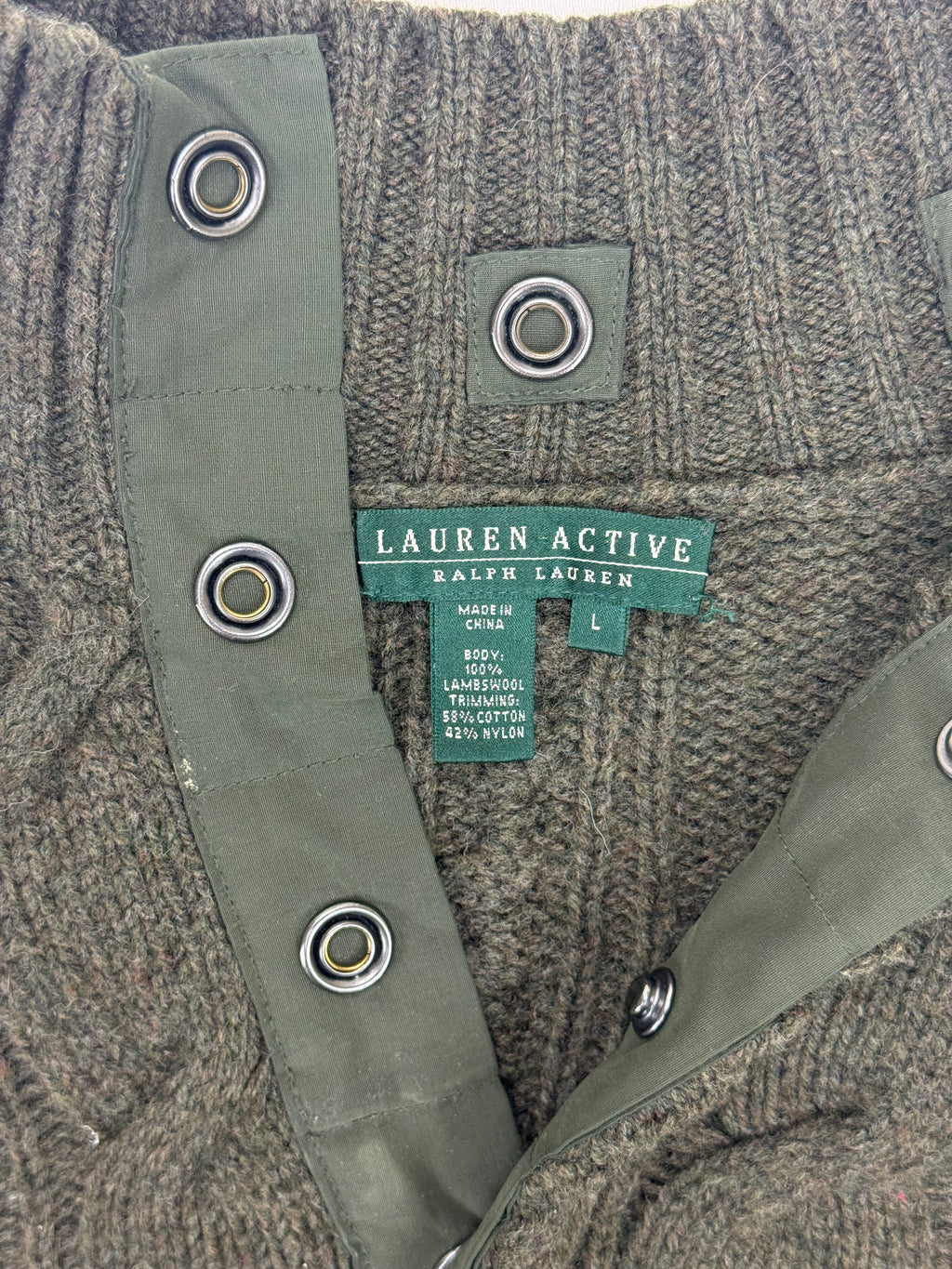 Lauren Active Ralph Lauren Olive Cable-Knit Lambswool Sweater – L