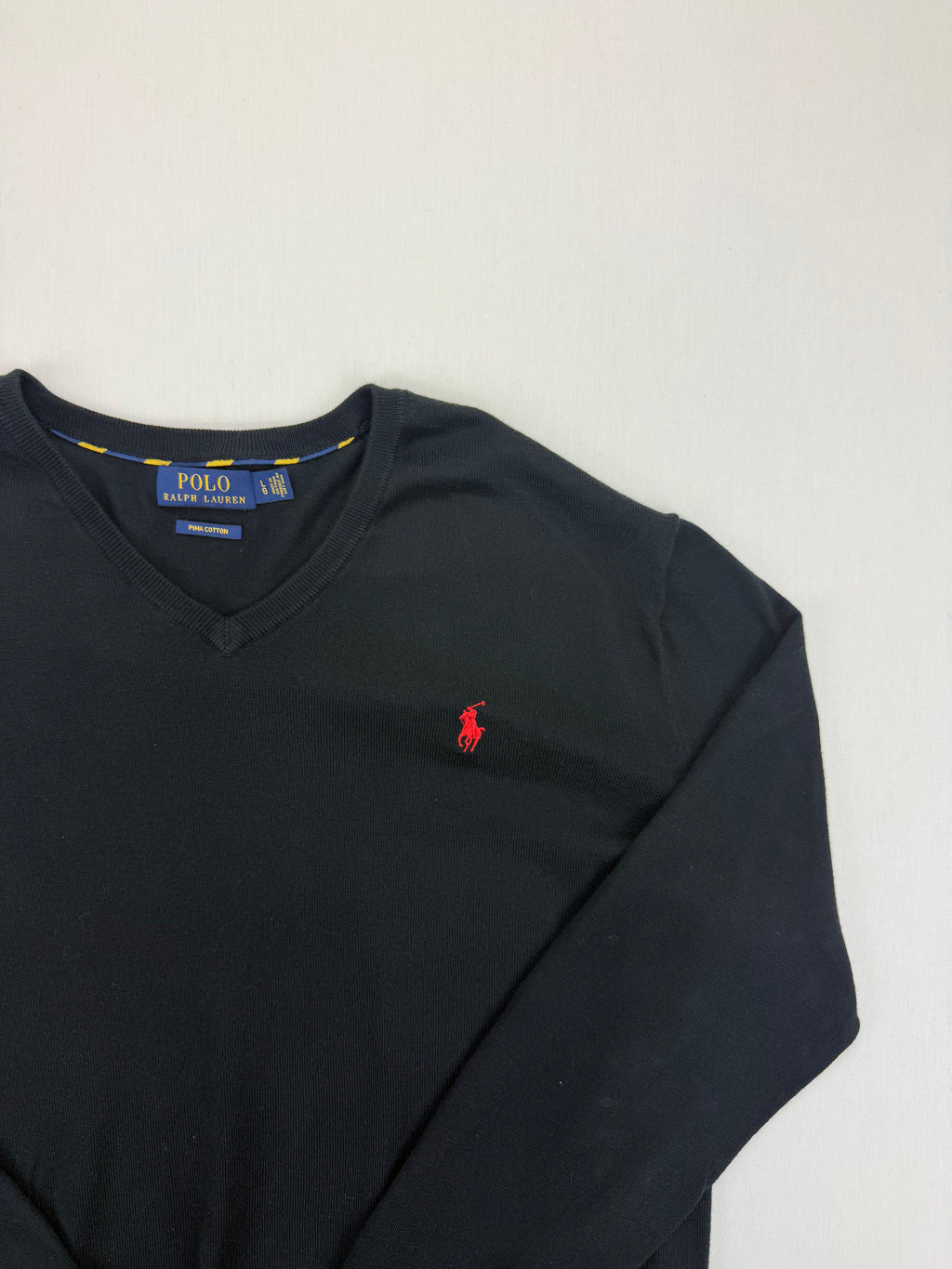 Polo Ralph Lauren Black Pima Cotton V-Neck Sweater – L