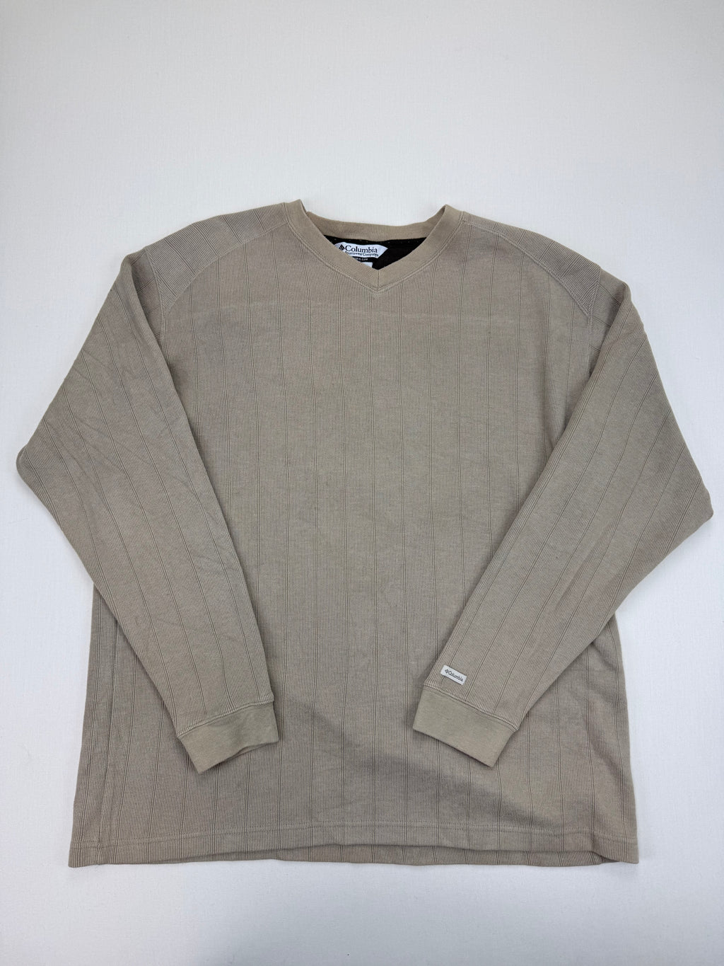 Columbia Beige Ribbed V-Neck Sweater – XL