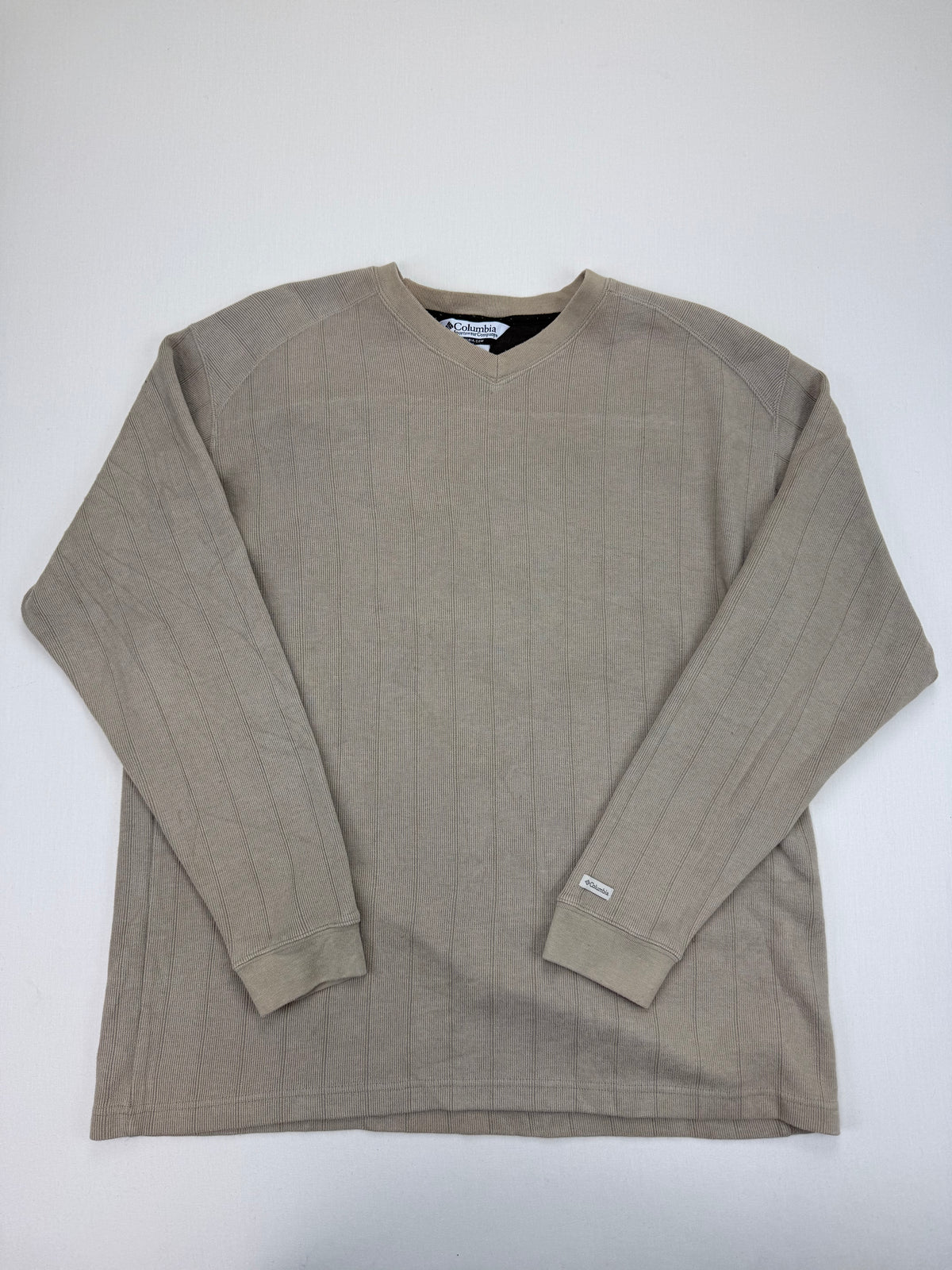 Columbia Beige Ribbed V-Neck Sweater – XL