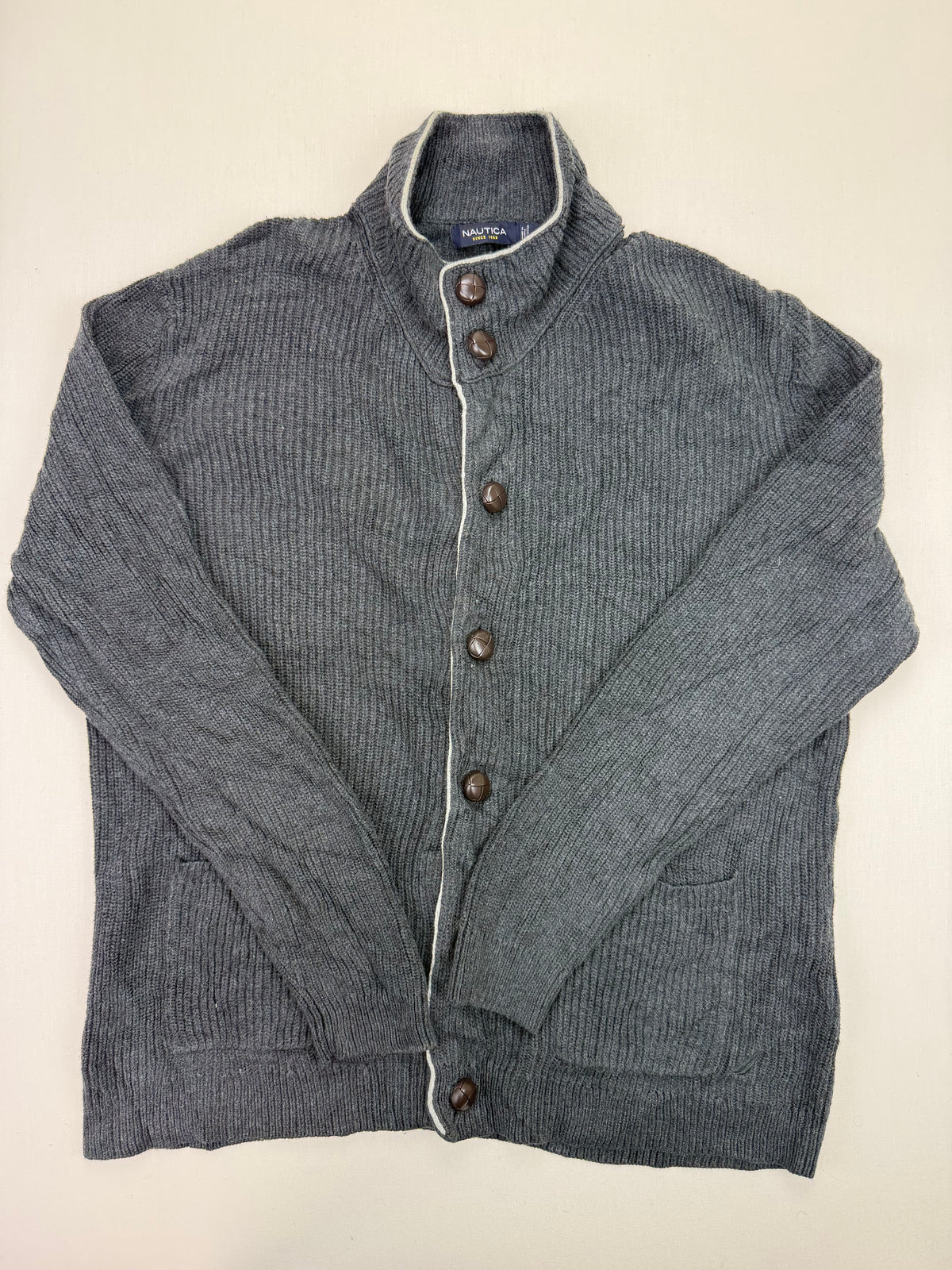 Nautica Charcoal Grey Cotton Button-Up Cardigan – L