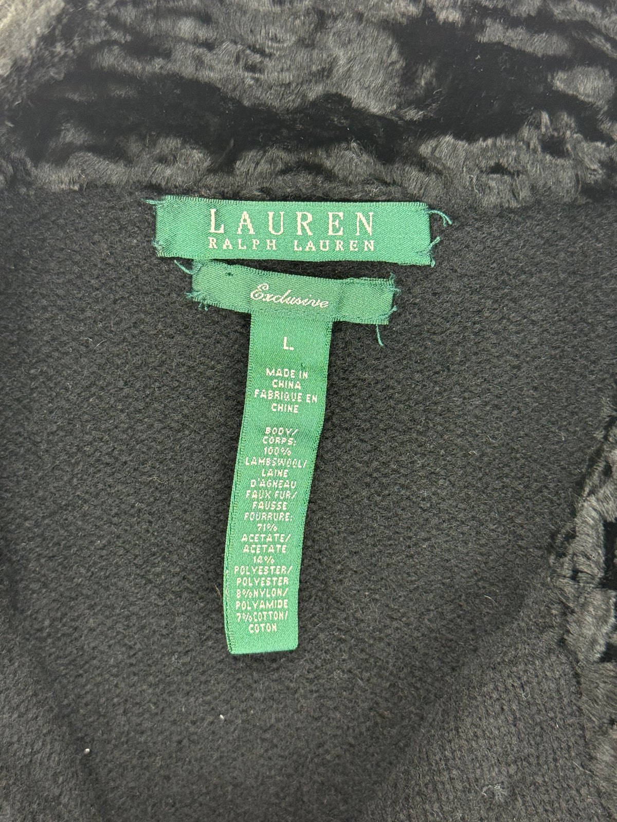Lauren Ralph Lauren Black Lambswool Faux-Fur Trim Cardigan – L